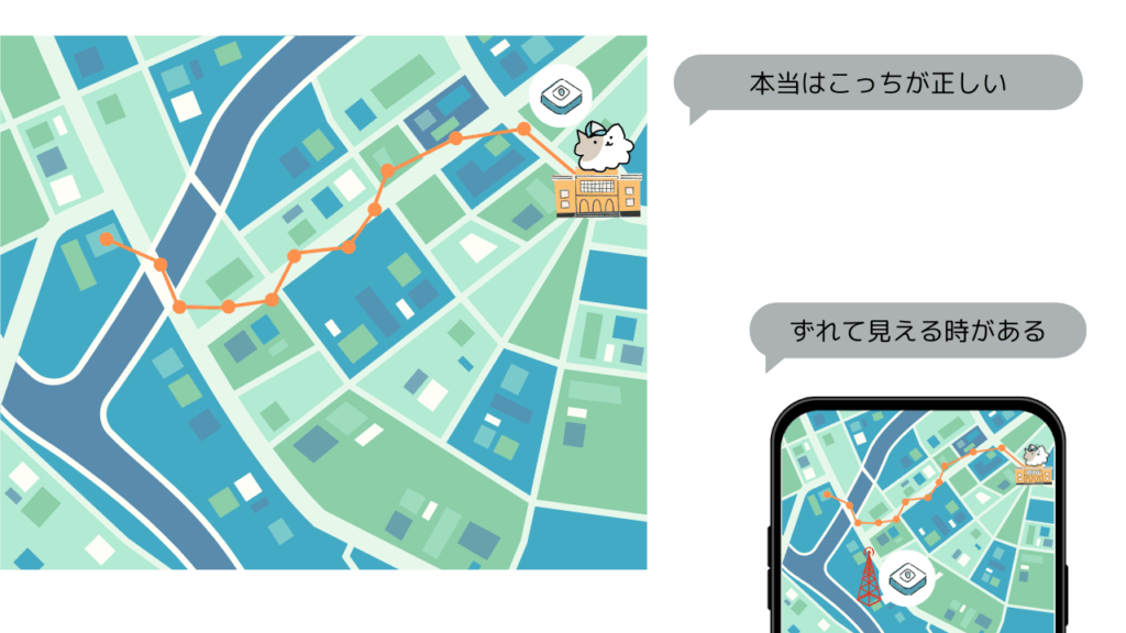 子供GPSが学校付近で位置がずれて通知が出た例